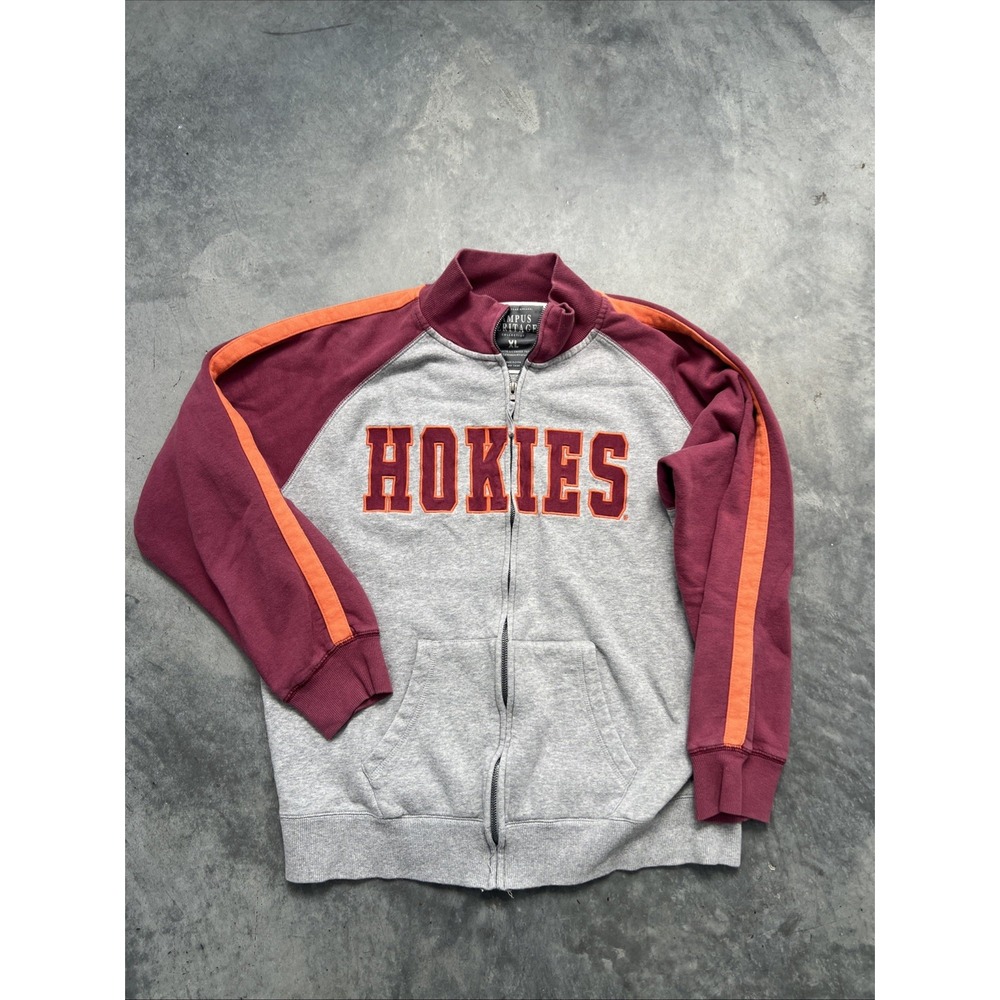 Virgina Tech Hokies campus heritage Zip Up Jacket grey and red  Sku178